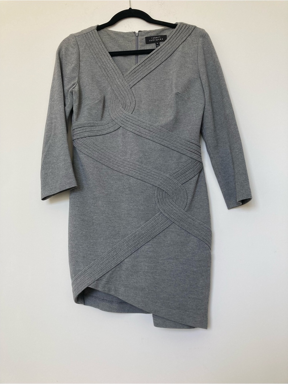 Robert Rodriguez Gray Knit Long-Sleeve Wrap-Detail Dress